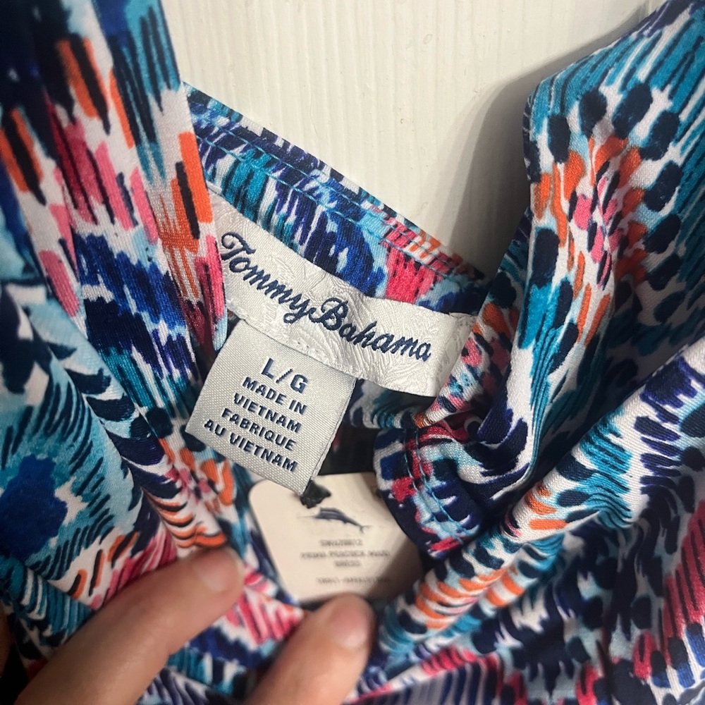 Tommy Bahama Blue Teal Pink Patterned Maxi Dress - Picture 4 of 4